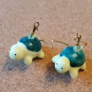 Hand Made Ceramic Green Turtle Earrings